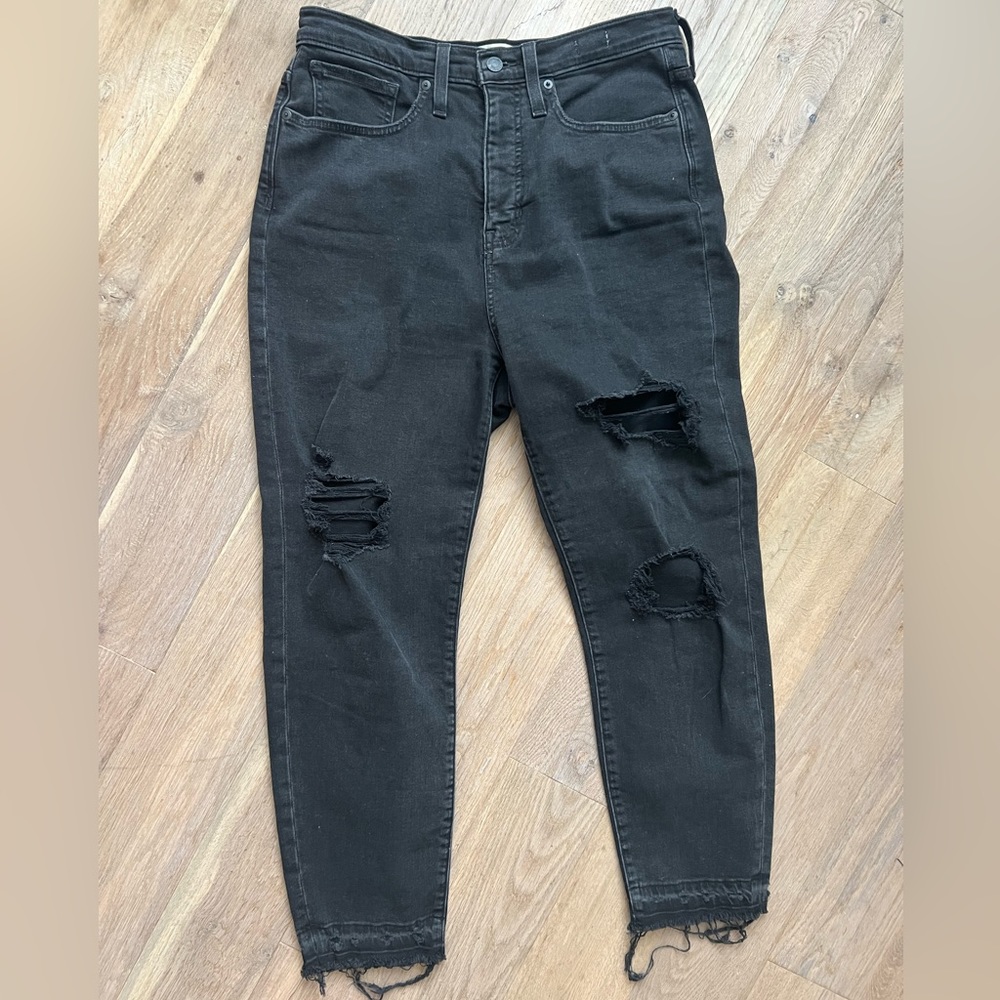 Madewell Black Distressed Mom Jeans
